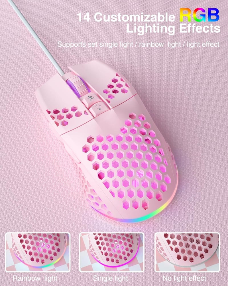 SOLAKAKA SM900 Gaming Mouse Wired with RGB,Honeycomb Shell,12800 DPI Wired Gaming Mouse with Buttons,Computer Mouse for Laptop/PC,Pink - Image 5